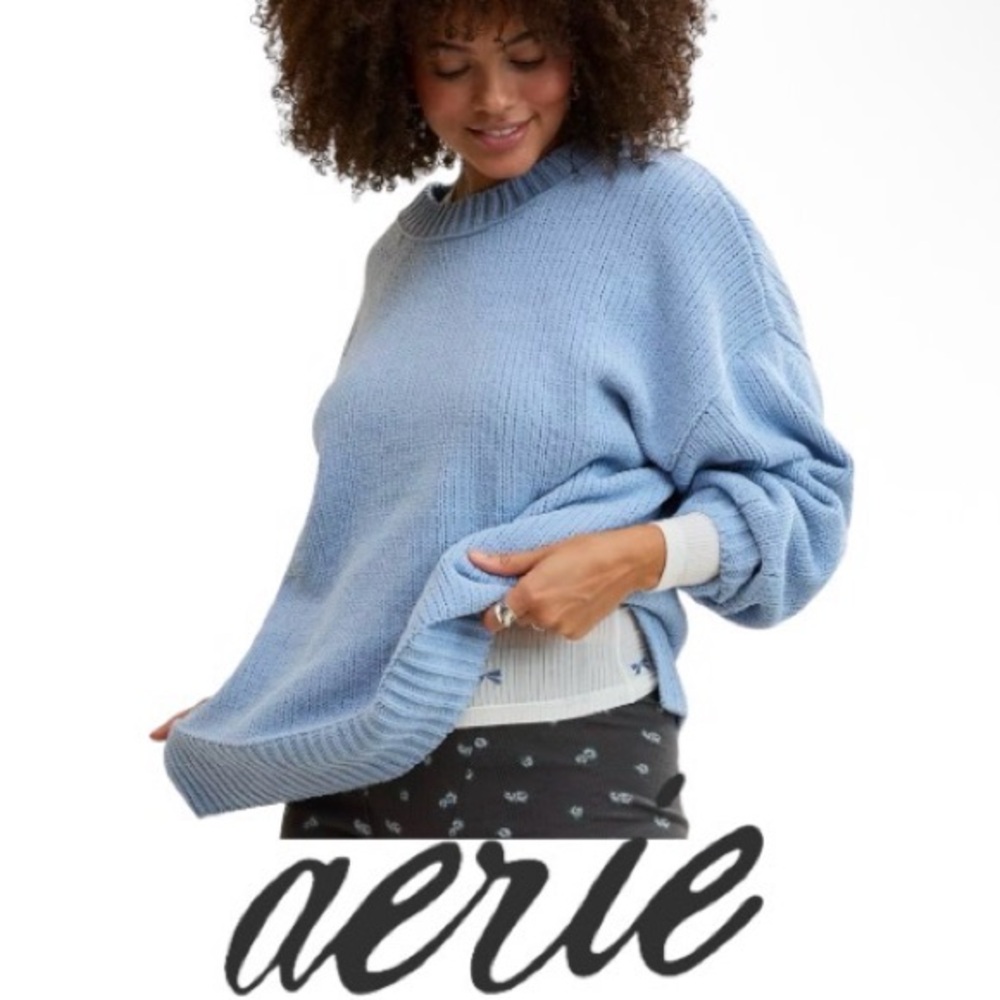 XL Aerie Oversized Chenille “Like Candy” Sweater in Soft Blue - Picture 4 of 16
